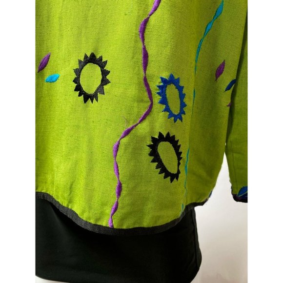 Allure Womens Jacket Green Blue Floral Long Sleeve Toggle Embroidered M - Picture 6 of 12